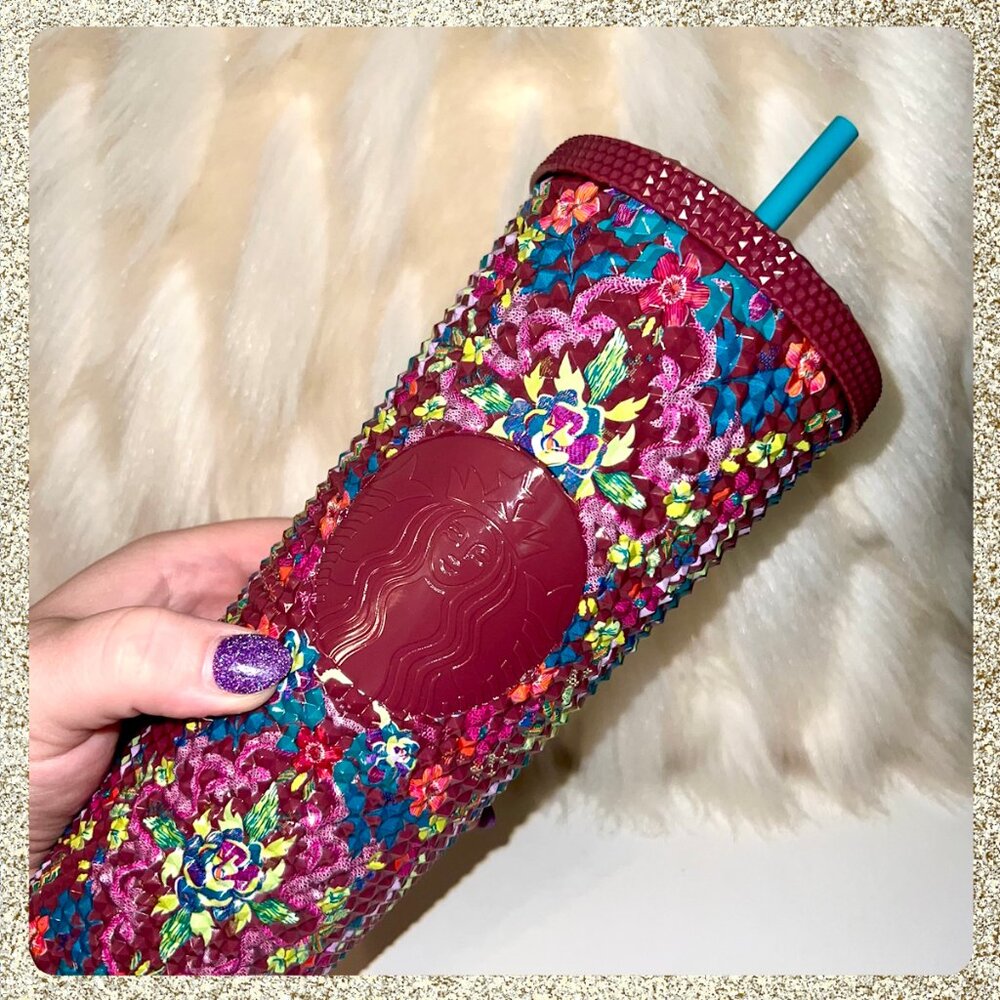 🍁 NWT Starbucks 2025 Fall Floral Studded Venti 24oz Cold Cup Tumbler - Picture 3 of 5